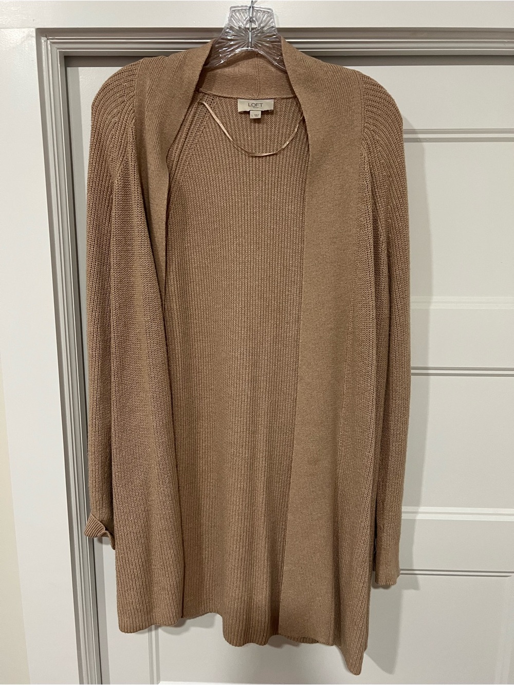 LOFT Long Open-Front Cardigan Sweater - Camel/Tan